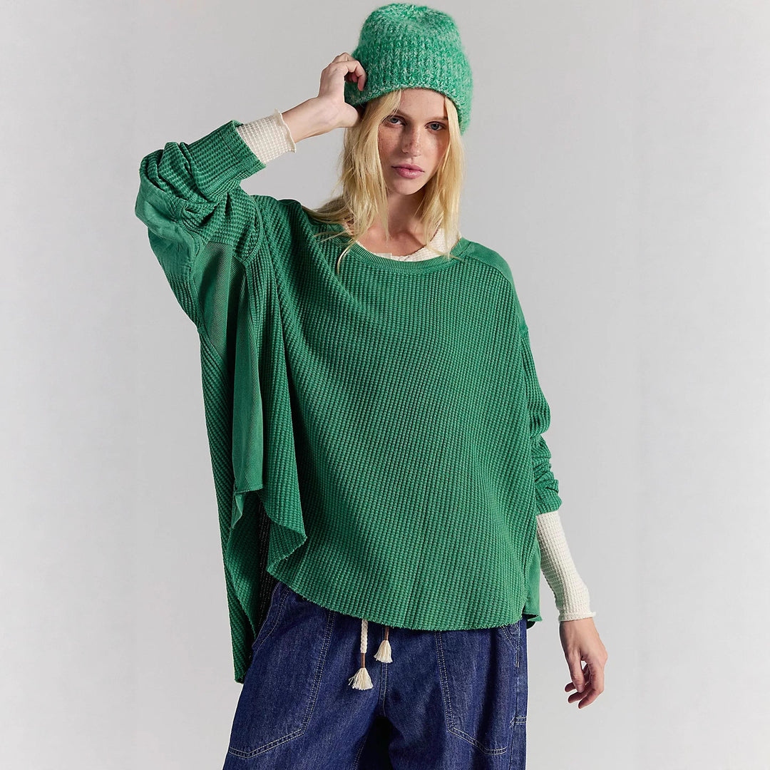 Women’s Oversized Waffle Knit Sweater with Loose Fit and Deep Raglan Sleeve Fashion