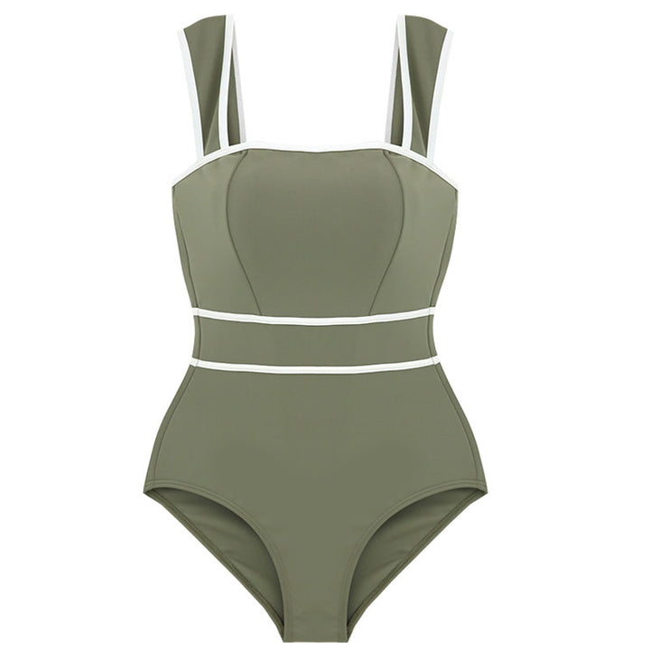Women's One-Piece Swimsuit with Fashionable Contrast Trim Mune Fashion