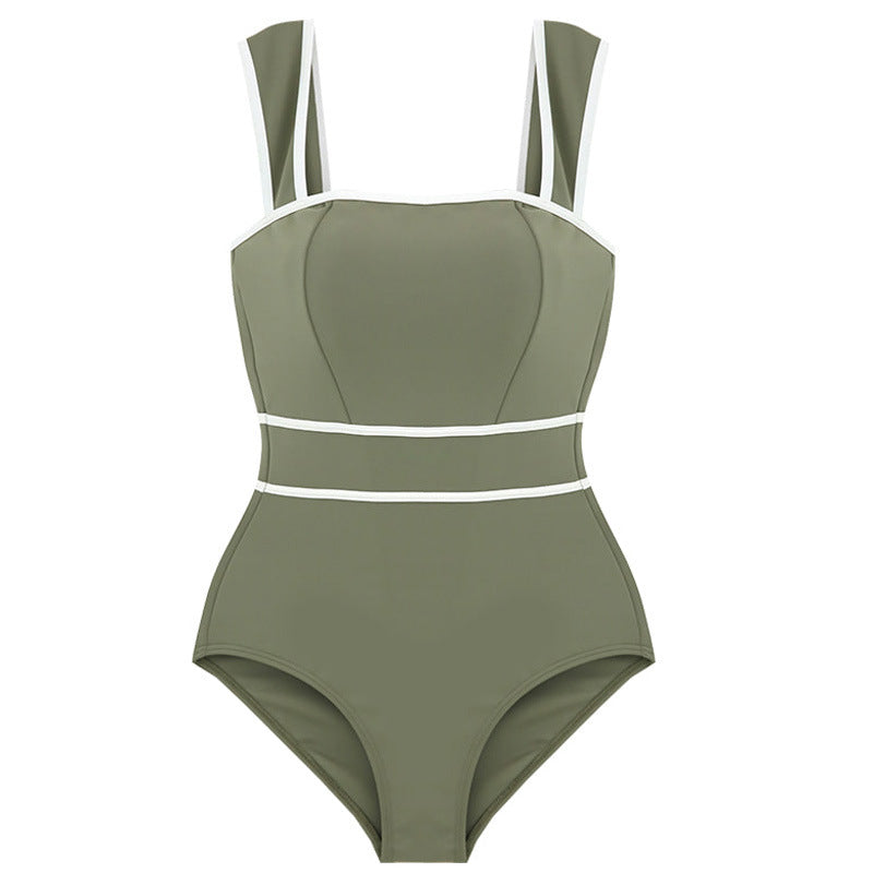 Women's One-Piece Swimsuit with Fashionable Contrast Trim Mune Fashion