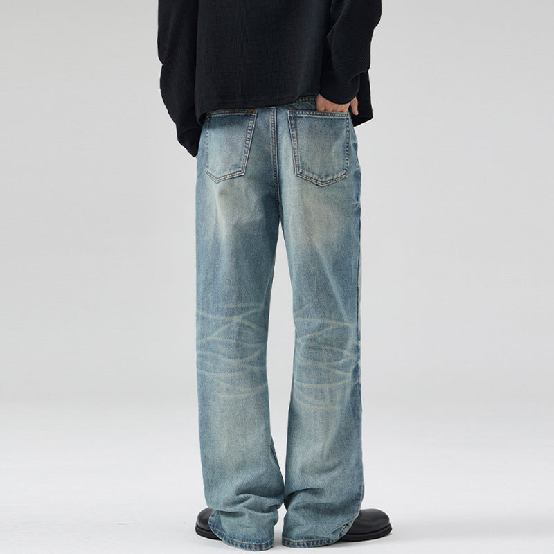 Men's Loose Vintage Denim Jeans in Casual Palazzo Cut with Low Crotch Mune Fashion