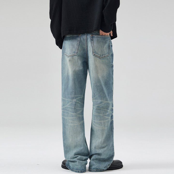 Men's Loose Vintage Denim Jeans in Casual Palazzo Cut with Low Crotch Mune Fashion