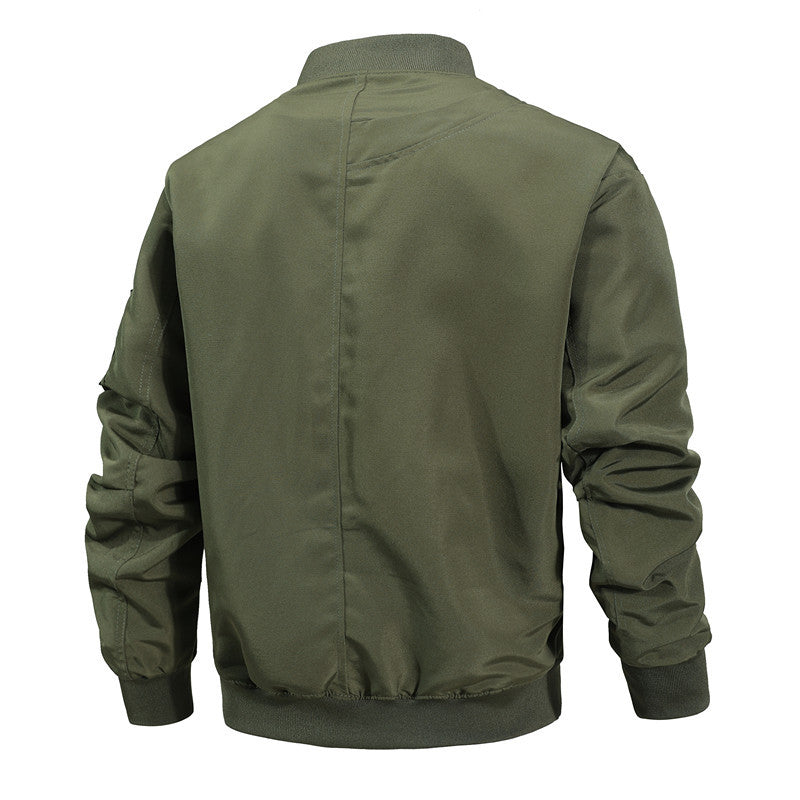 Men's washed canvas bomber jacket with stand-up collar, concealed zipper and side pockets Mune Fashion