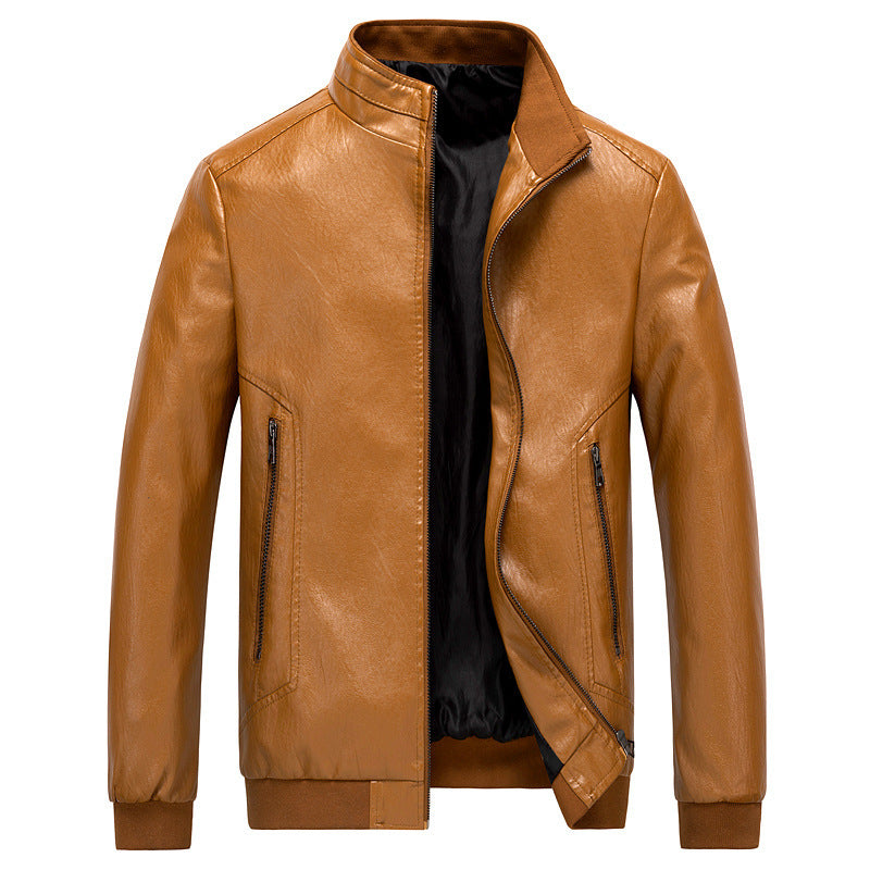 Men's Shiny Faux Leather Blouson in Slim Bomber Cut with Stand-Up Collar and Concealed Zip Placket Mune Fashion