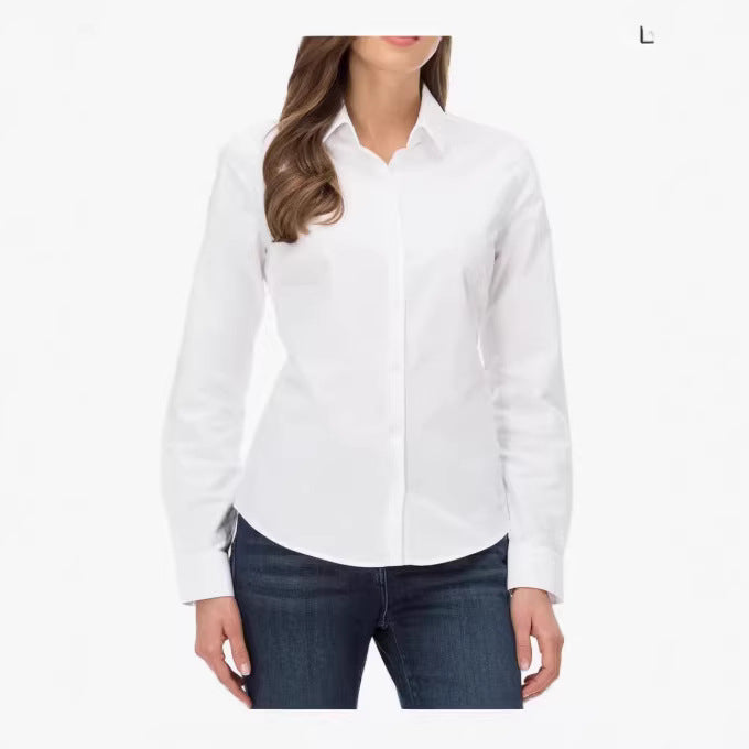Ladies Tailored Cotton Poplin Blouse with Kent Collar and Concealed Button Placket Mune Fashion