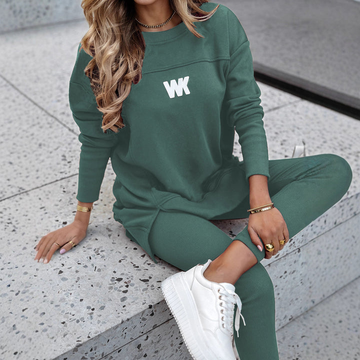 Women's Oversize Long Sweatshirt with Side Slits and High Waist Ribbed Leggings Set Mune Fashion
