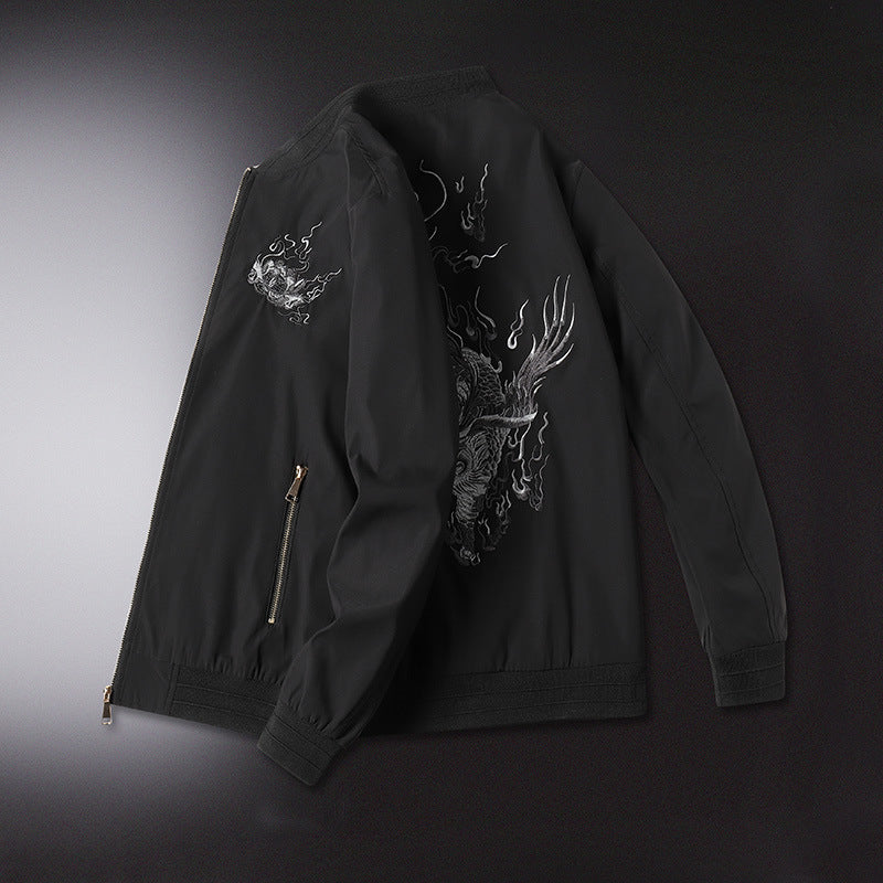 Men's bomber jacket with oriental tiger embroidery, lightweight microfiber outer layer and ribbed cuffs Mune Fashion