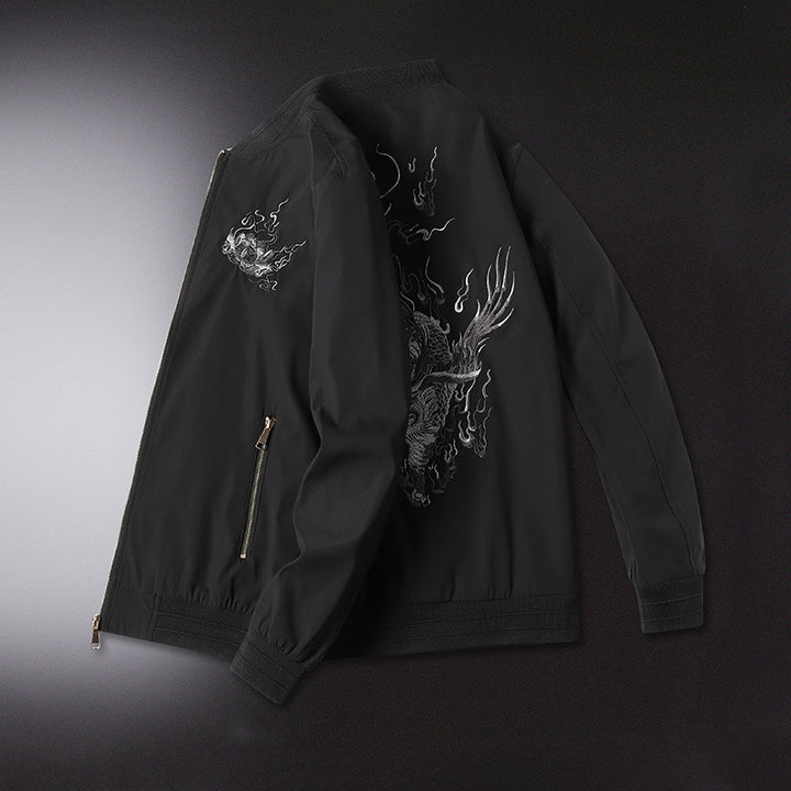 Men's bomber jacket with oriental tiger embroidery, lightweight microfiber outer layer and ribbed cuffs Mune Fashion
