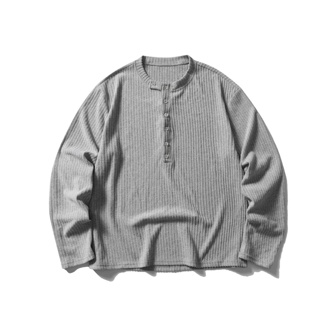Unisex Ribbed Henley Sweater with Round Neck and Continuous Button Placket Mune Fashion