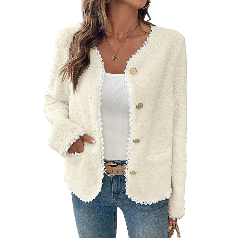 Women Elegant Cardigan with Lace Decorations Mune Fashion