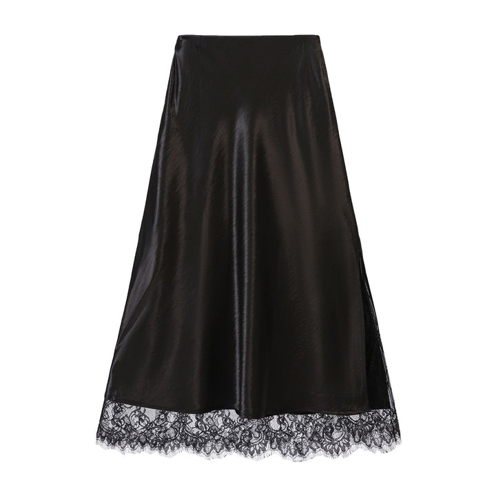 Women's flared satin midi skirt with fine lace lining and seamless waistband Mune Fashion