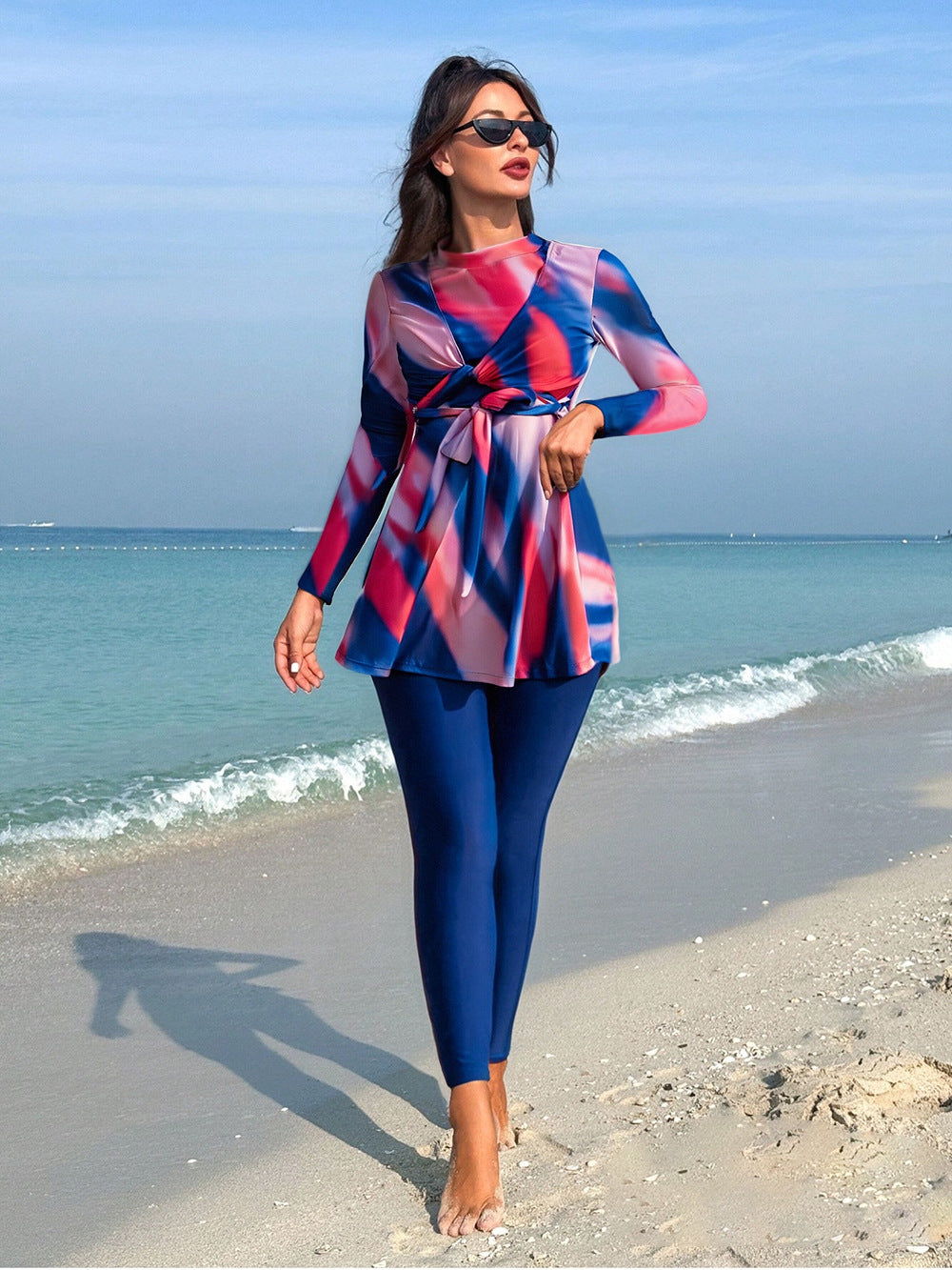 Women's fashionable beach suit with long sleeves and feminine wrap detail Mune Fashion