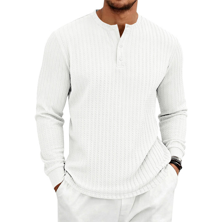 Men's Textured Long Sleeve Henley Shirt with Stand Collar and Cable Knit Mune Fashion