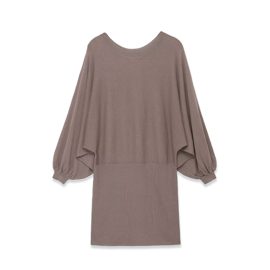 Women's knitted dress with dropped batwing poncho and balloon sleeves Mune Fashion