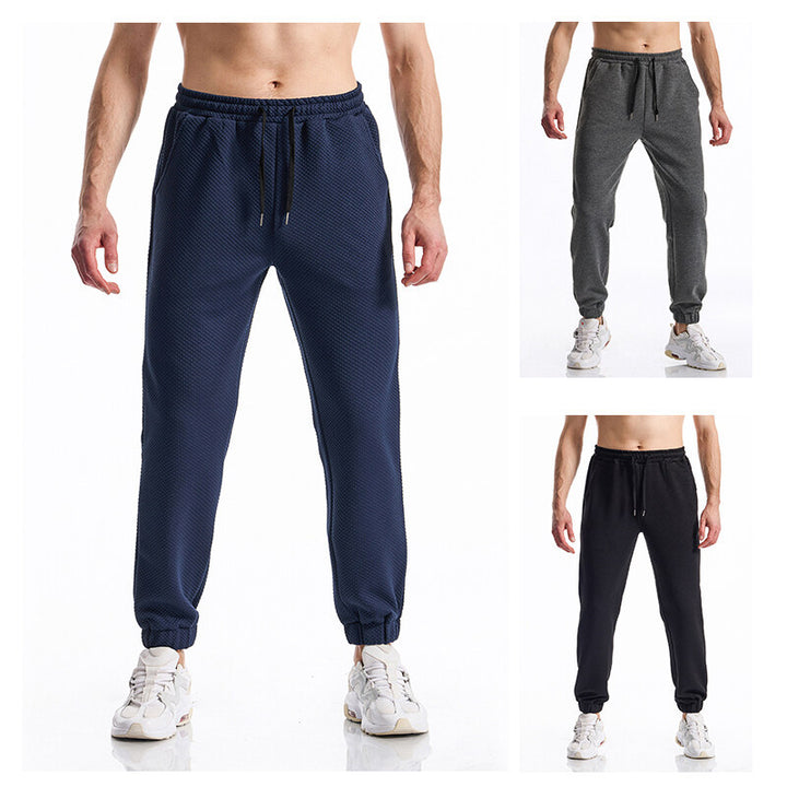 Men's Textured Jogging Pants with Elastic Waistband, Drawstring, and Cuffed Hem Mune Fashion