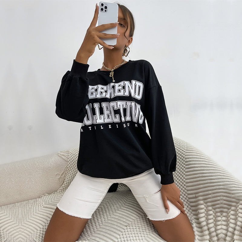 Women's Oversize Sweatshirt with College Print and Raglan Sleeves Mune Fashion