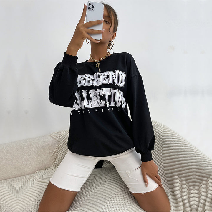 Women's Oversize Sweatshirt with College Print and Raglan Sleeves Mune Fashion