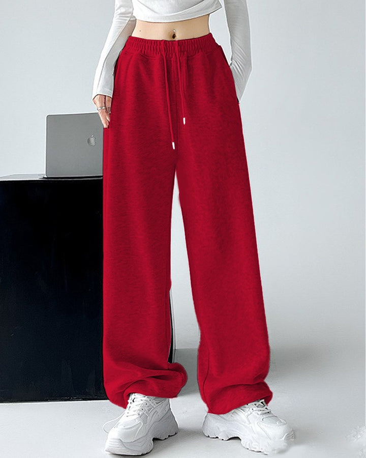 Ladies Nan extra wide palazzo sweatpants with high comfort waistband, side pockets, slit at hem and drawstring Mune Fashion