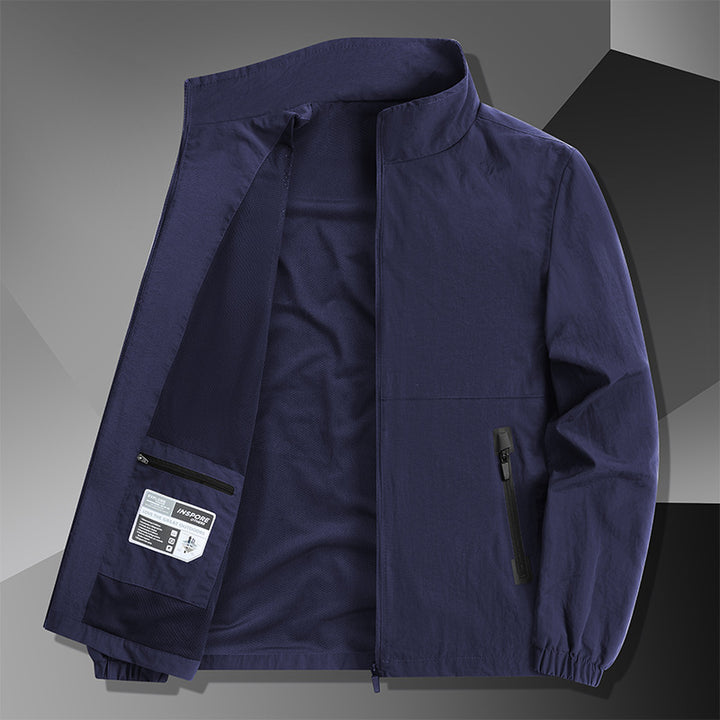 Men's Lightweight Cotton Blend Transitional Jacket with Stand-Up Collar and Concealed Zipper Mune Fashion