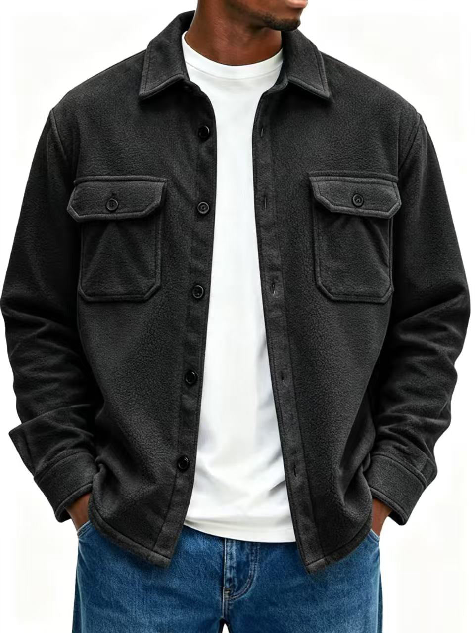 Men's fleece overshirt with chest pockets and shirt collar Mune Fashion