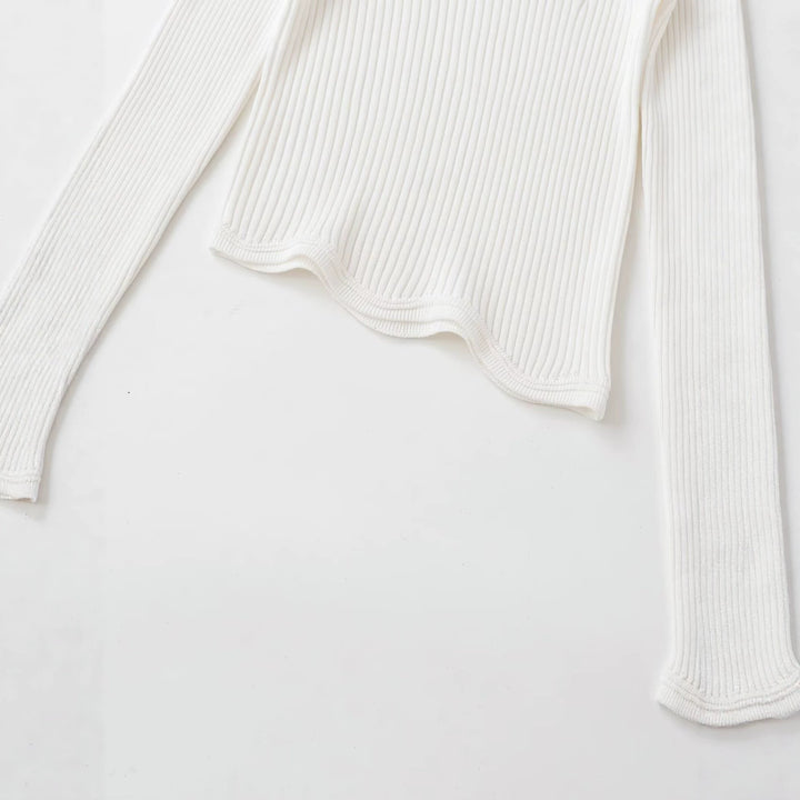 Women's ribbed long sleeve with asymmetrical wave hem Mune Fashion
