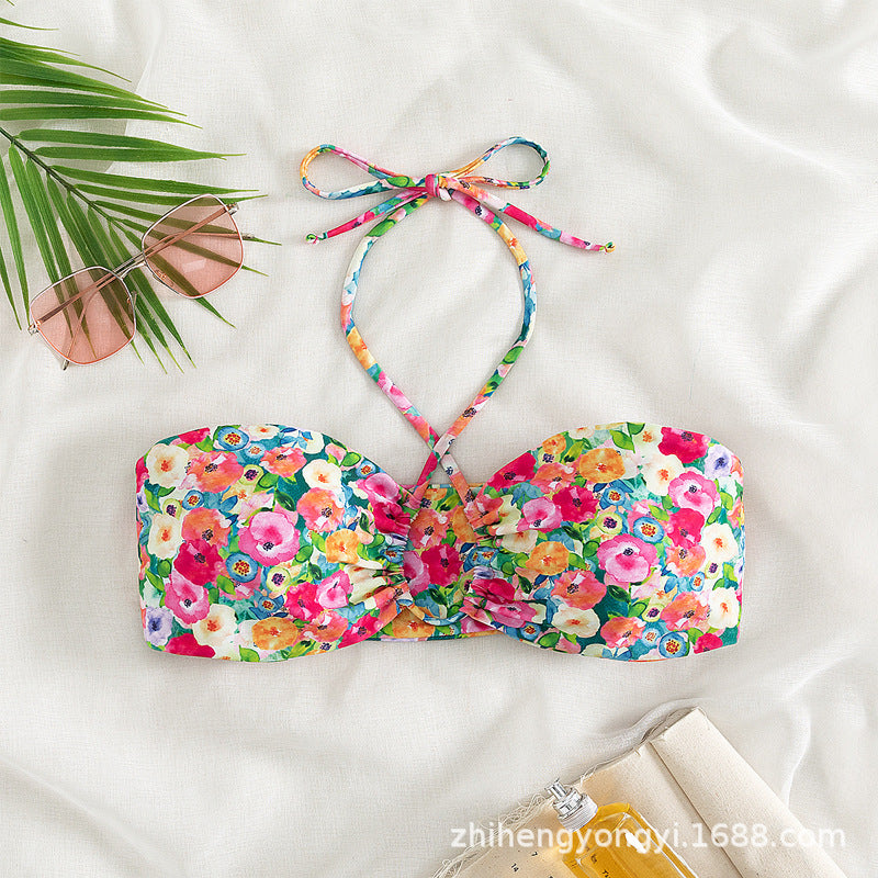 Women's Bandeau Bikini with Playful Flower Design Mune Fashion