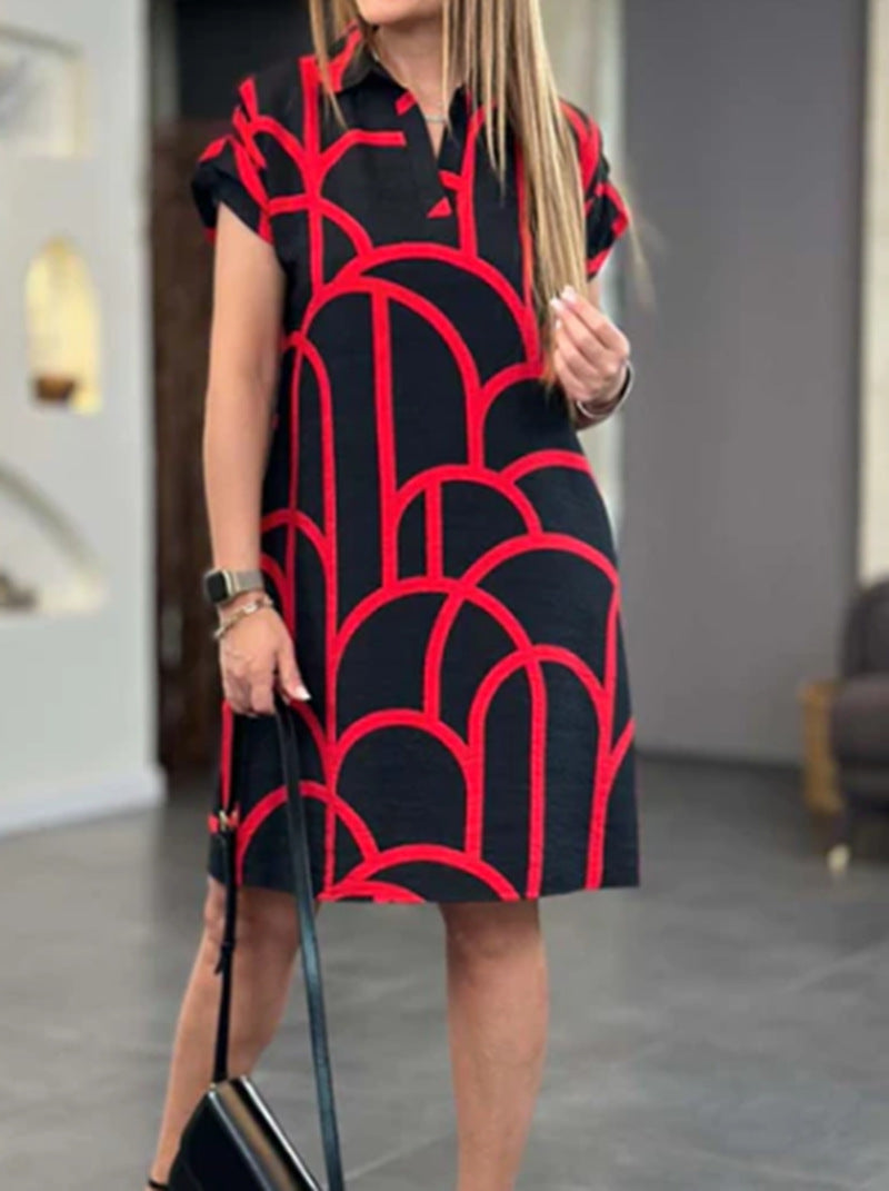 Women's nan legeres shirt dress with V-neck, short rolled sleeves and graphic all-over print Mune Fashion