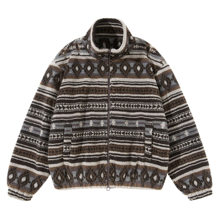 Unisex Short Jacket made of Teddy Fleece with Ethno Pattern and Stand-Up Collar Mune Fashion