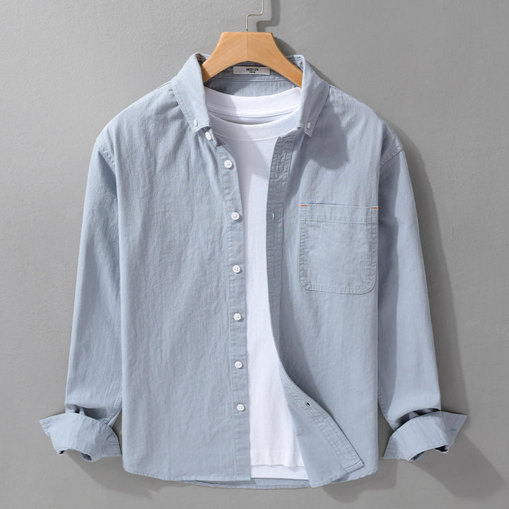 Men's Lightweight Cotton Overshirt in Shirt Jacket Style with Chest Pocket and Button-Down Collar Mune Fashion