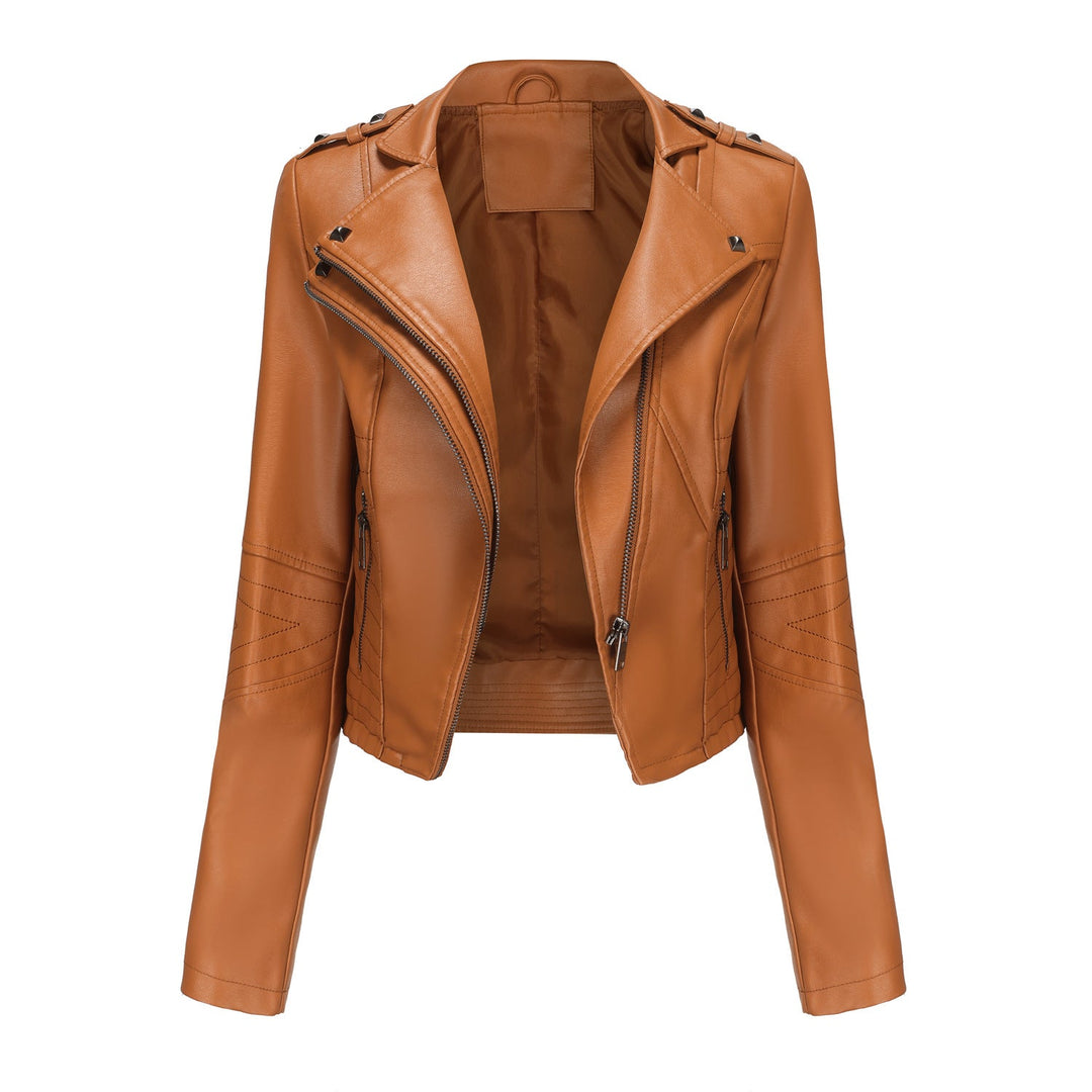 Women Stylish Biker Jacket with Asymmetrical Zipper and Detail Seams Mune