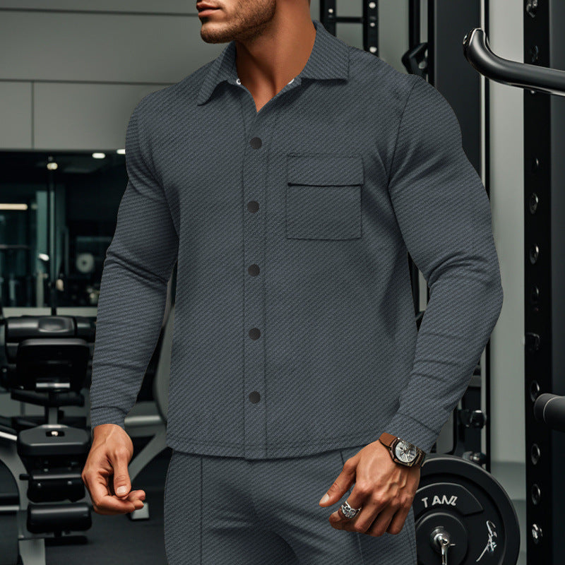 Men's slim ribbed structure overshirt jacket with snap button closure and chest flap Mune Fashion