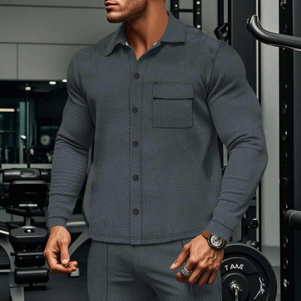 Men's slim ribbed structure overshirt jacket with snap button closure and chest flap Mune Fashion