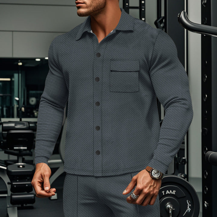 Men's slim ribbed structure overshirt jacket with snap button closure and chest flap Mune Fashion