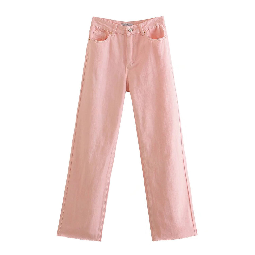 Women's high-waisted wide-cut jeans with wide leg, high waist and raw hem Mune Fashion