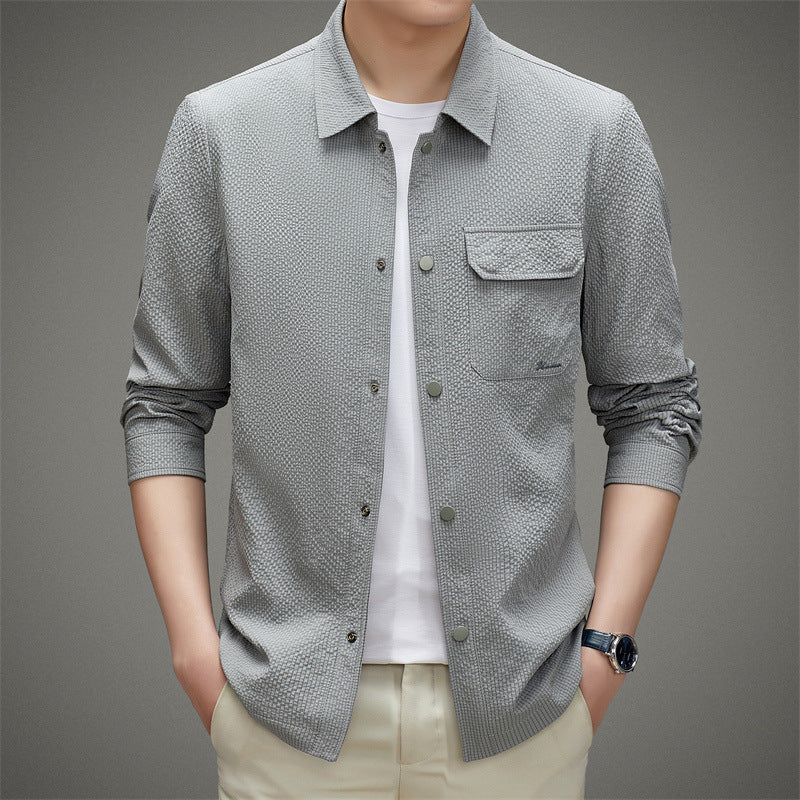 Men's Casual Structured Overshirt with Chest Pocket and Button Placket Mune Fashion
