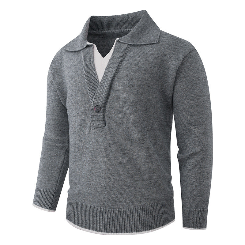 Men's fine knit sweater with polo collar and one-button half placket Mune Fashion
