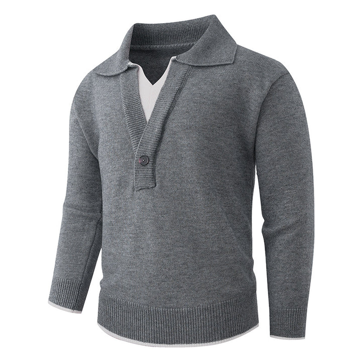 Men's fine knit sweater with polo collar and one-button half placket Mune Fashion