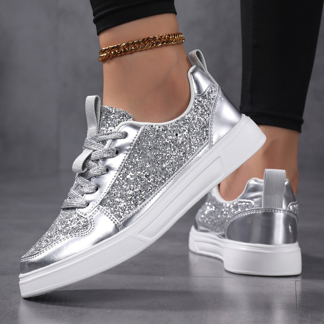 Women’s Glitter Casual Sneakers with Metallic Details, Padded Entry and Non-Slip Rubber Sole Mune Fashion