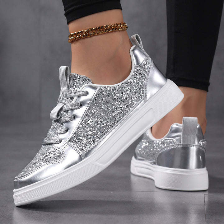 Women’s Glitter Casual Sneakers with Metallic Details, Padded Entry and Non-Slip Rubber Sole Mune Fashion