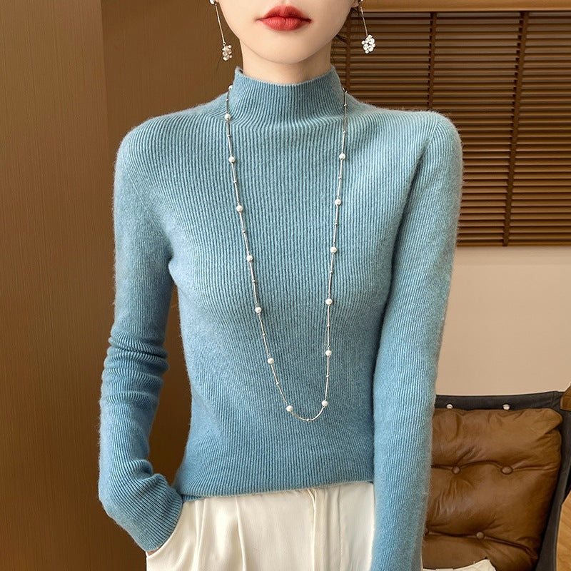 Women's Slim Short Roll Neck Sweater in Cozy Cashmere Look with Fine Rib Structure Mune Fashion