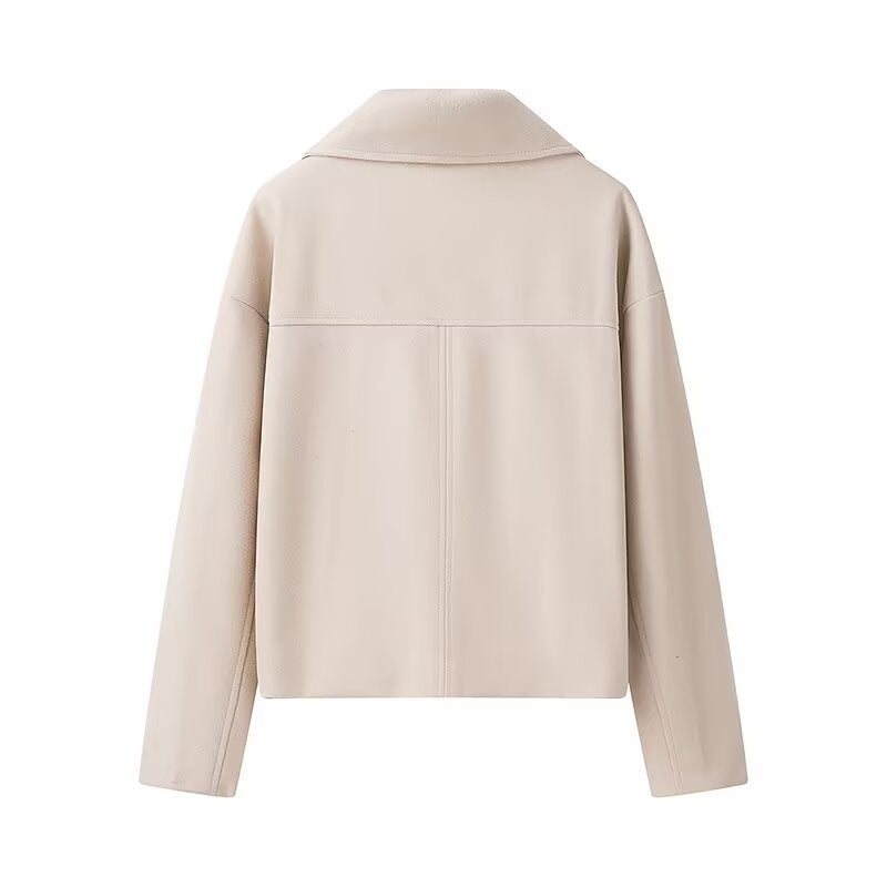 Women's short cut double-breasted peacoat with wide lapels and piped pockets Mune Fashion
