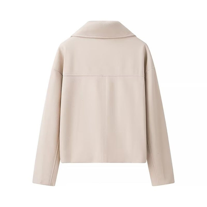 Women's short cut double-breasted peacoat with wide lapels and piped pockets Mune Fashion