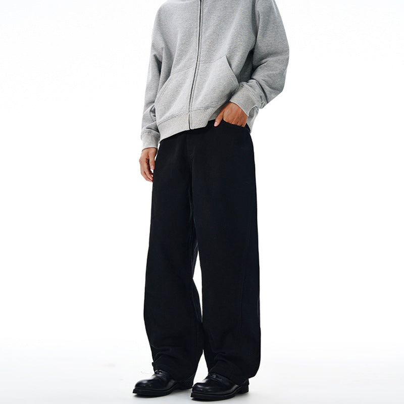 Men's loosely cut twill trousers with structured canvas look and long hem pleats Mune Fashion