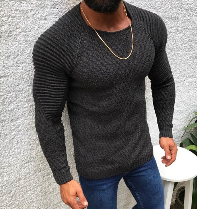 Men's structured slim-fit raglan sweater made of fine ribbed and waffle knit Mune Fashion