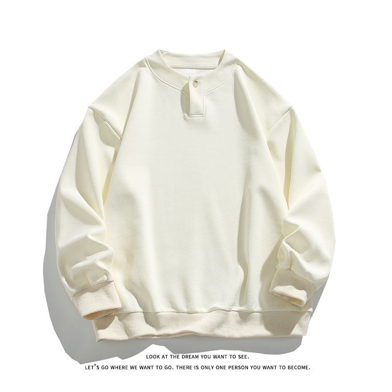 Unisex Oversize-Henley-Sweatshirt with Snap Button at Collar Mune Fashion
