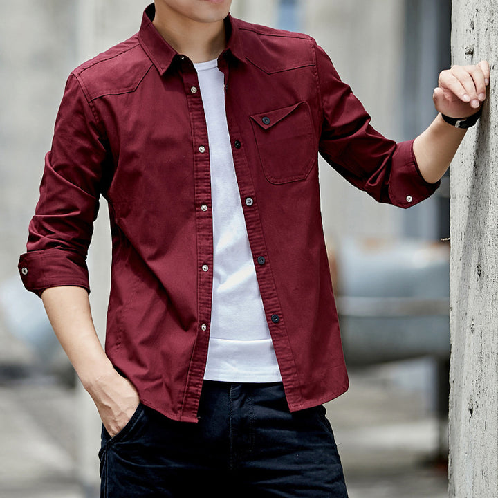 Men's cotton overshirt in worker style with chest flap pocket and shirt collar Mune Fashion