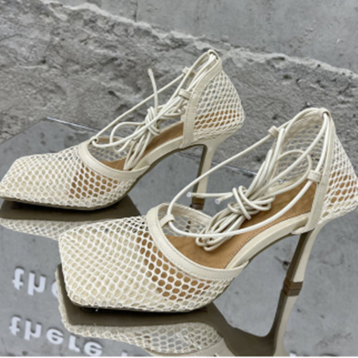 Ladies airy mesh sandal with square toe box and wrap lacing Mune Fashion