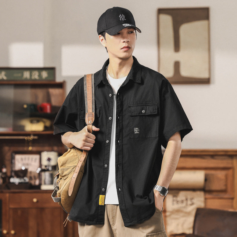 Herren Kurzarm-Fieldshirt im Overshirt-Look mit doppelten Brustklappen, verstärkten Nähten und gerundetem Saum Mune Fashion