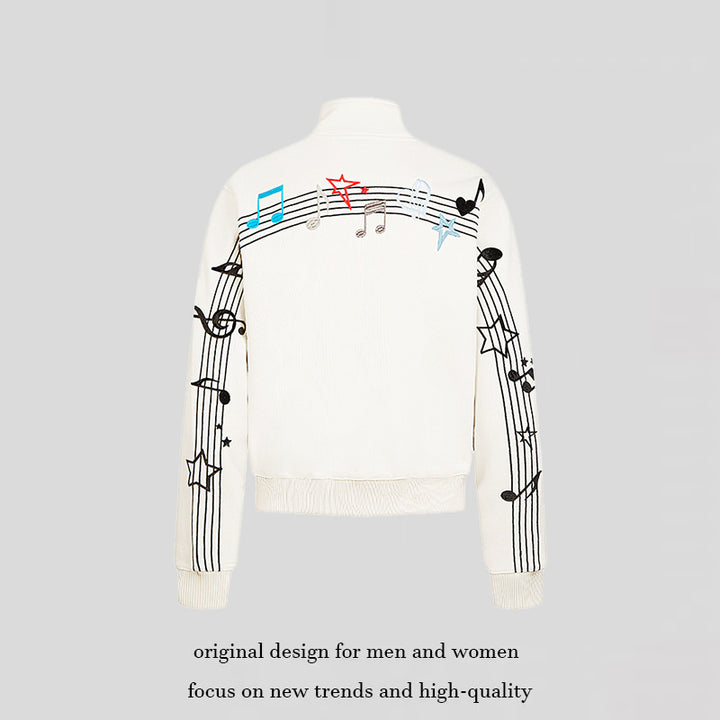 Women’s cropped stand-up collar sweat jacket with note and star embroidery Mune Fashion