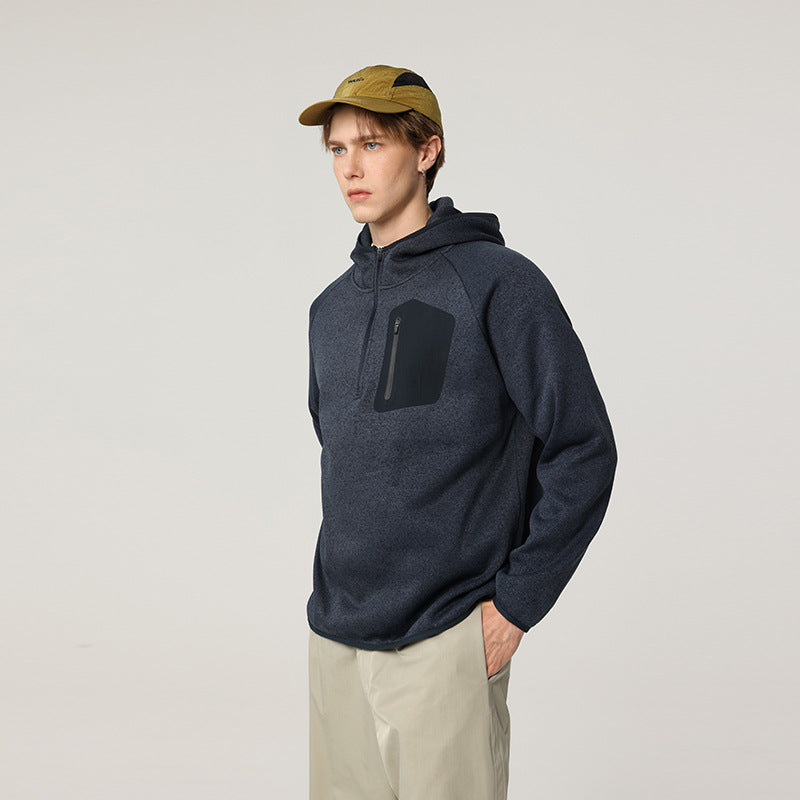 Damen Fleece-Halbzip Kapuzenpullover mit Brust-Zip-Tasche und relaxed Oversize-Schnitt Mune Fashion