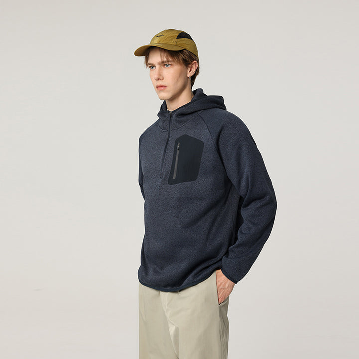 Damen Fleece-Halbzip Kapuzenpullover mit Brust-Zip-Tasche und relaxed Oversize-Schnitt Mune Fashion